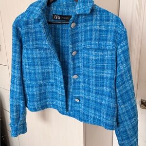 Zara Women's Vibrant Blue Plaid Blazer